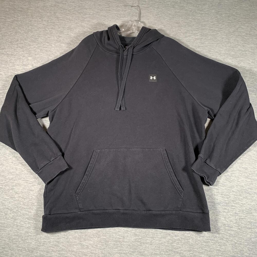 Under Armour Hoodie Mens 2XL Black Fleece Pullover Sweatshirt Logo Loose Fit